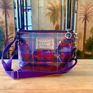 Coach Y2K Poppy Limited Edition Plaid Purple Sequined Crossbody Bag